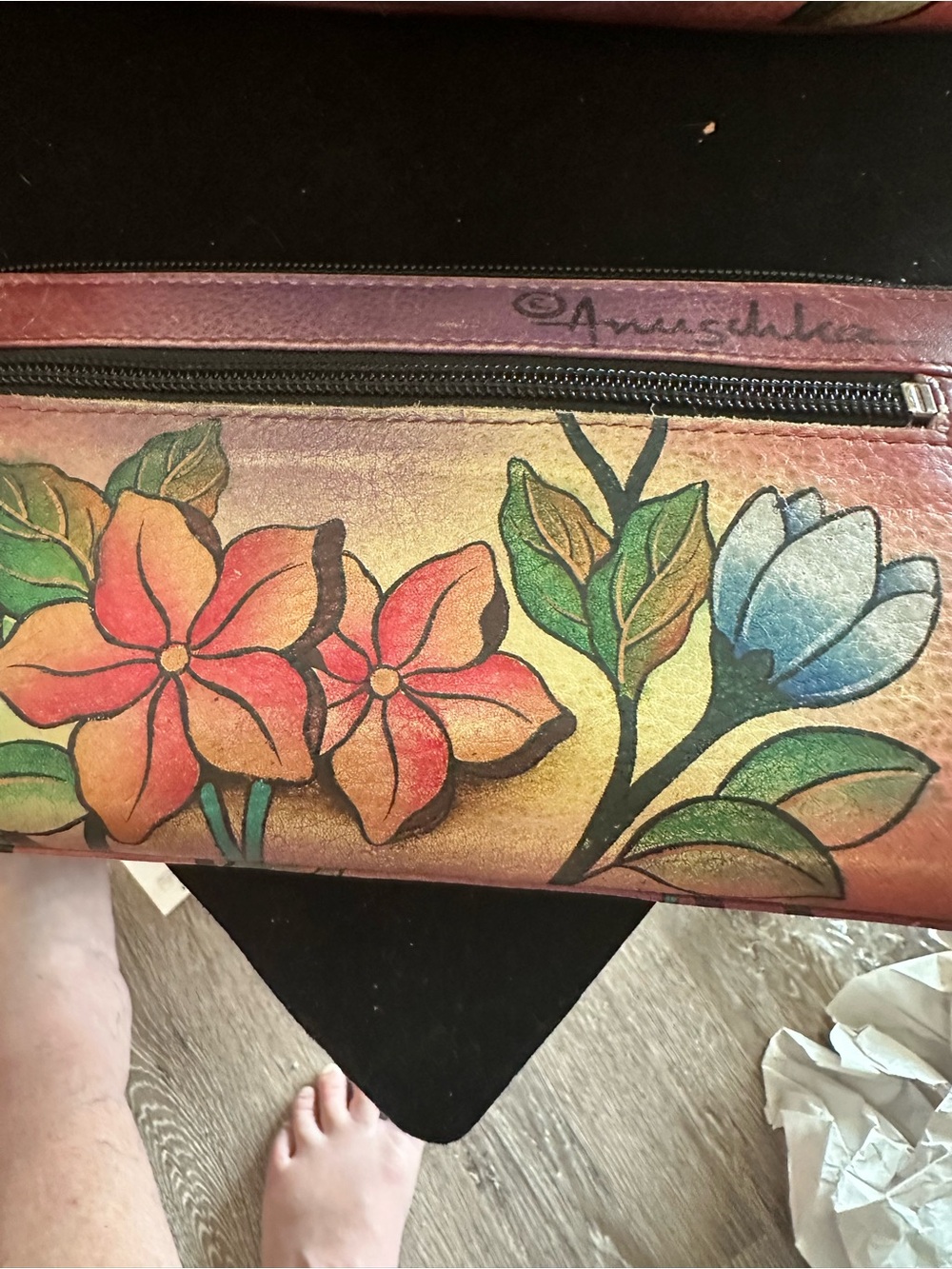 Anuschka # 181 large hobo tote and matching zip Around Wallet “Flying Jewels” - Picture 6 of 16